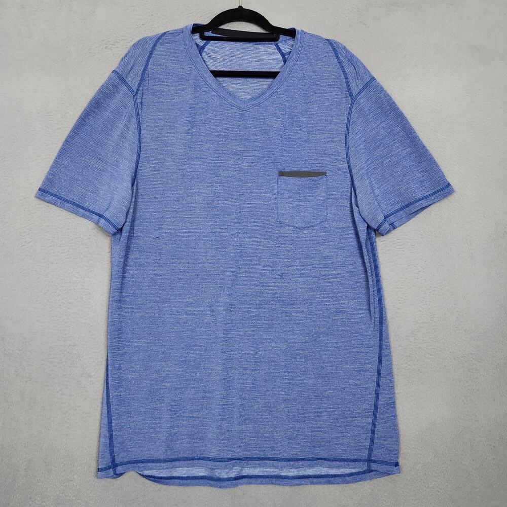 Lululemon Shirt Mens XL Blue V-Neck Short Sleeve Pocket Athletic Performance